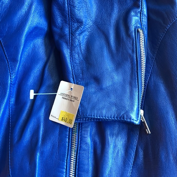 💙VINTAGE Blue Leather Dress by Micheal Hoban North Beach Leather💙 - Picture 6 of 6